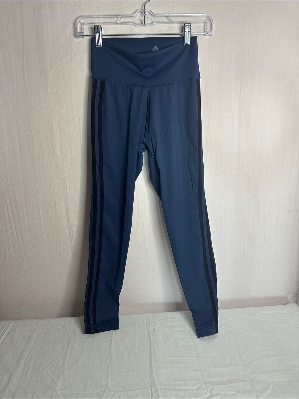 adidas Navy Blue Girls' Athletic Leggings with Side Stripes